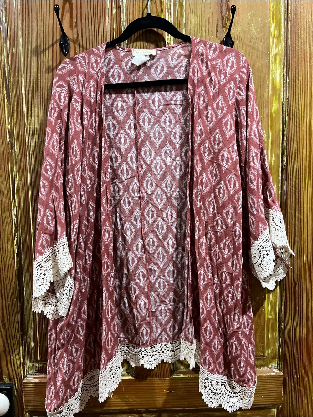 Open-Front Lace Trim Kimono Cardigan - Dusty Rose